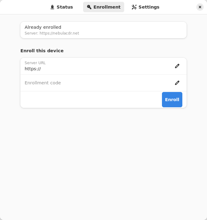 Linux app Enrollment tab