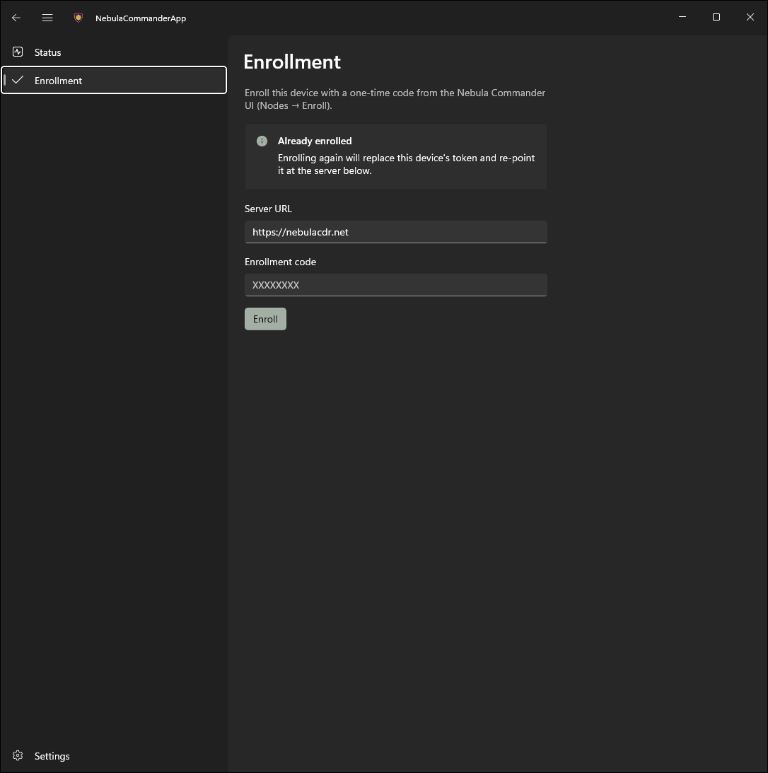 Windows app Enrollment page